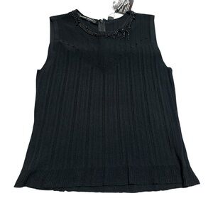 NWT deadstock Black pleated sleeveless blouse with beaded collar size XL